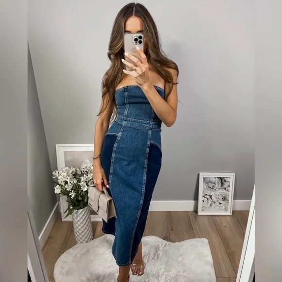 Zara Blue Patchwork Denim Dress - Picture 10 of 17